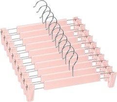 10 Pack Skirt Hangers Pants Hangers with Clips 360 ° Swivel Hooks Space Pink