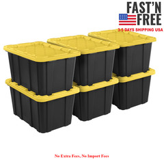 6 Pack Large Storage Bin 27 Gallon Durable Plastic Storage Tote Snap-On Lid