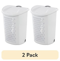 (2 pack) Sterilite Ultra Wheeled Hamper, Plastic Laundry Hamper with Wheels for