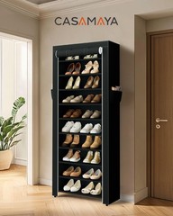 CASAMAYA Shoe Rack with Covers, 10 Tiers Tall 17.7″W – 10 Tier, Black