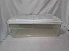 Vtg Sterilite 12 Quart Clear Storage Tote 1654 with White Lid 16″x11″x6″