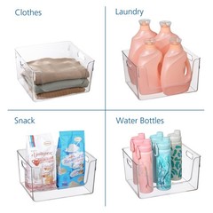 (3 pack) Clear Glossy Plastic Open Front Organizer Bin,Single Size Organizer Bin