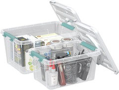 Clear Latch Bin Tote Set – 2 Pack, Stackable Storage Bins with Handles