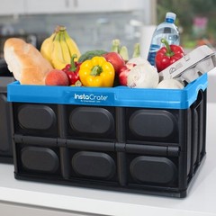 Greenmade Instacrate 12-Gallon Collapsible Plastic Storage Bin Black Blue