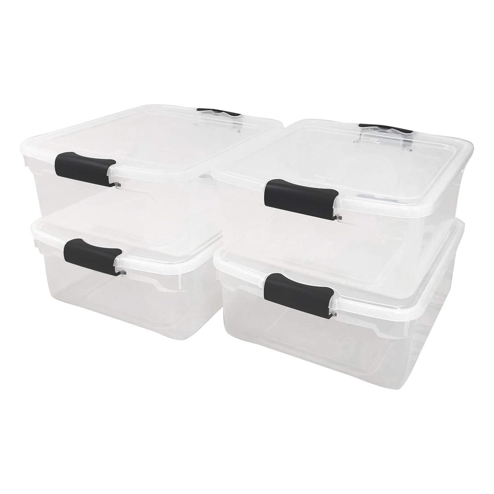Homz 15.5 Qt Plastic Stackable Home Storage Container w/Lid, Gray Latch (4 Pack)