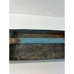 Vintage Blue Metal Tool Tray w Handle Caddy Planter Rustic Shabby Industrial Old