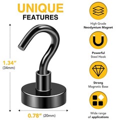 Black Magnetic Hooks, 50 LB Heavy Duty Magnet with Hook, 20 Packs Strong Rare…