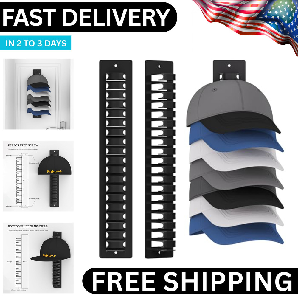 2 Pack Hat Organizer for Baseball Caps, Hat Rack for Wall with Strong Adhesive..