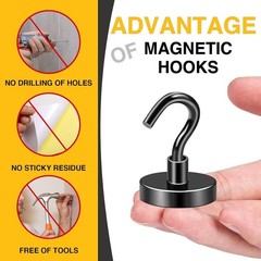 Black Magnetic Hooks, 120 LB Heavy Duty Strong Magnet with Hook, Rare Ear