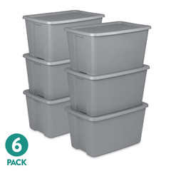 6 Pack Sterilite 30 Gallon Extra Large Storage Tote Snap-On Lid Gray Plastic Bin