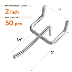 JEAWIWI 50 Pack 2 Inch Metal Pegboard Hooks, Fit 1/4 in and 2IN 50PCS, Sliver