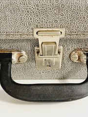 Vtg Gray Faux Leather Coupon Carrying Case W/Handle and est. 200 Numbered Cards