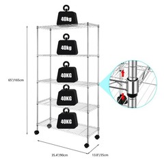 5-Tier Shelves Wire Unit Rack Large Space Storage Rolling with 4 Wheel Casters