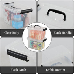 4 Pack 6L Clear Plastic Storage Bins with Lids and Handles for Easy Organizing