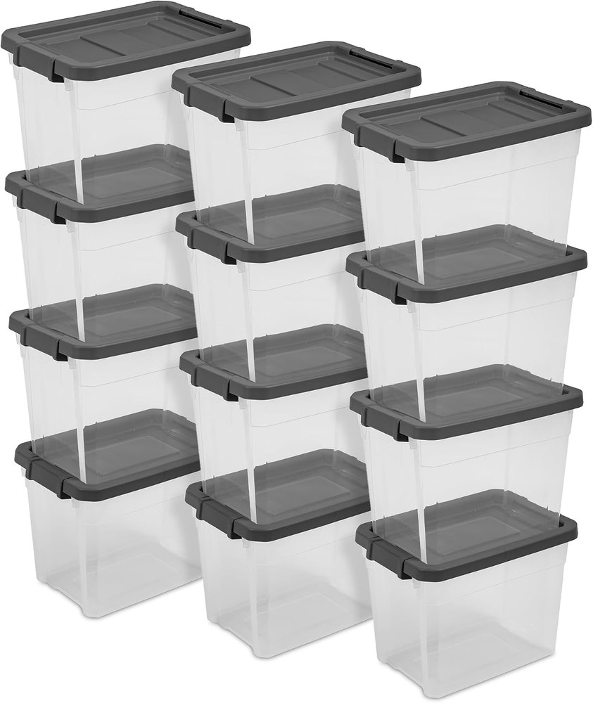 6-Pack Modular Stacker Box, Durable Clear Plastic Storage Bins with Latching Lid