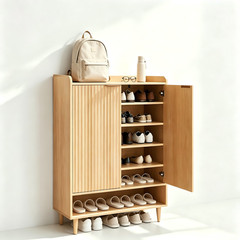 2 Cabinet Doors with Top Enclosure and 1 Row of Shelves for Shoe Cabinet