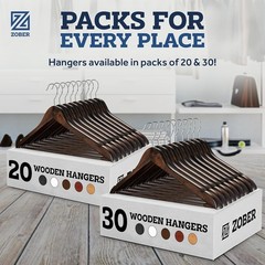 20 Pack Wooden Clothes Hangers, Non-Slip with Bar & Notches for Suits Coats