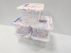 5 x Lowe’s Teeny Tote Mini Plastic Storage Totes New, Clear Tye Dye Lids