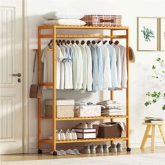 Heavy Duty Wooden Clothes Rail Rack Garment Hanging Stand Corner Open Wardrobe