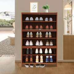 32In Entryway Bamboo Shoe Cabinet 7-Tier Storage w/ 3 Flip-Up Doors