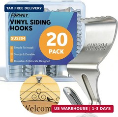FURWEY 20 Pack Vinyl Siding Hooks, No Hole Vinyl Siding Clips, Heavy Duty Stainl
