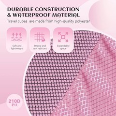 Compression Packing Cubes 4-Set Pink Zip Luggage Organizer for Travel Space