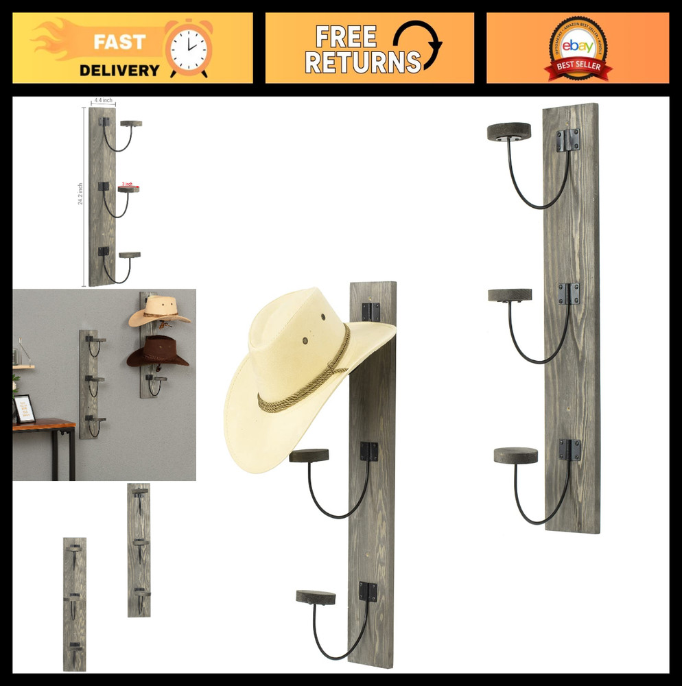 2 Pcs Wall-Mounted Hat Rack – Cowboy Hat Organizer, Cap & Coat Hanger, Vintage G