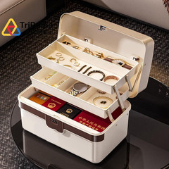 3-Layer Plastic Tackle Lock Box Organizers 11 x 7 x 6 inches, Beige White