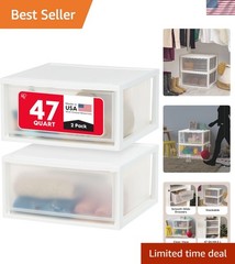 IRIS 47 Qt. Stackable Storage Drawer Set – Extra-Large Organizer, 2-Pack