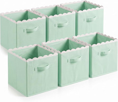 Light Green Scalloped Storage Bins 11″ Fabric Baskets for Organizing Toys & Clot