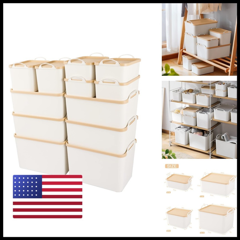 Anminy 12Pcs Plastic Storage Bins Containers Lids Large Storage Organization