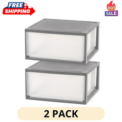 2 Pack IRIS 47Qt Storage Drawers Under Bed Stackable Modular Bin