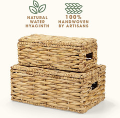 Set of 2 Natural Wicker Baskets with Lids – Stylish Storage Bins