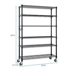 Heavy Duty 6 Tiers Storage Shelves Metal Shelf Wire Shelving Unit with Wheels