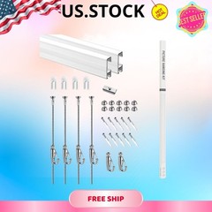 Picture Hanging System Click Rail Kit 59in White Rails Cables Hooks End Caps