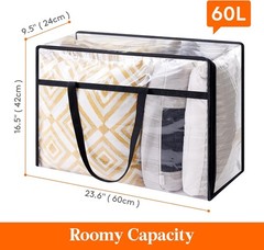 4 Pack Clear Clothes Storage Bags, 60L Plastic Blanket Storage Bag