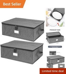 2 Pack Luxury Hard Shell China Storage Cases with Felt Dividers – 17″ x 13″ x 6″