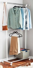 2-Shelf Garment Drying Clothes Rack – Adjustable Height, Locking Wheels, Metal