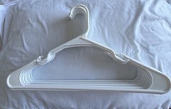 (10) White Plastic Traditional Clothes Hangers, Notched, Solid, for Tops/Dresses