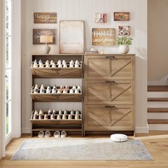 3-Drawer Flip Shoe Storage Tower – Slim-Profile Freestanding Rack with Adjust…