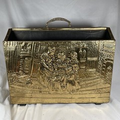 Vtg Brass Embossed Front Magazine Holder English Traditional MCM 60’s