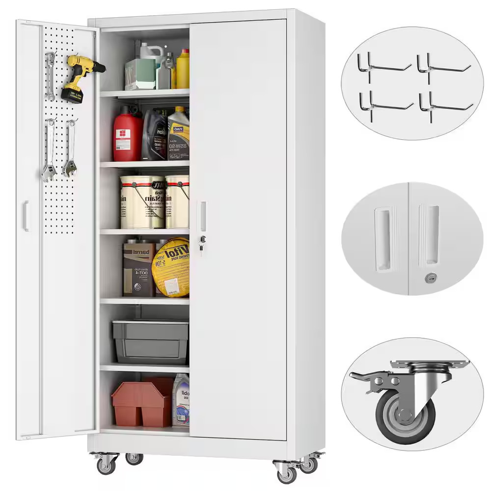 32 In. W X 71 In. H X 16 In. D Garage Storage Freestanding Cabinet with Pegboard