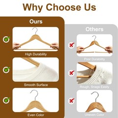 30 Pack Wooden Hangers, Solid Wood Coat Hanger with 360 Swivel Hook, Smooth F…