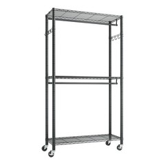 VEVOR Rolling Clothes Rack 3 Tiers Adjustable Height Clothing Garment Rack Black