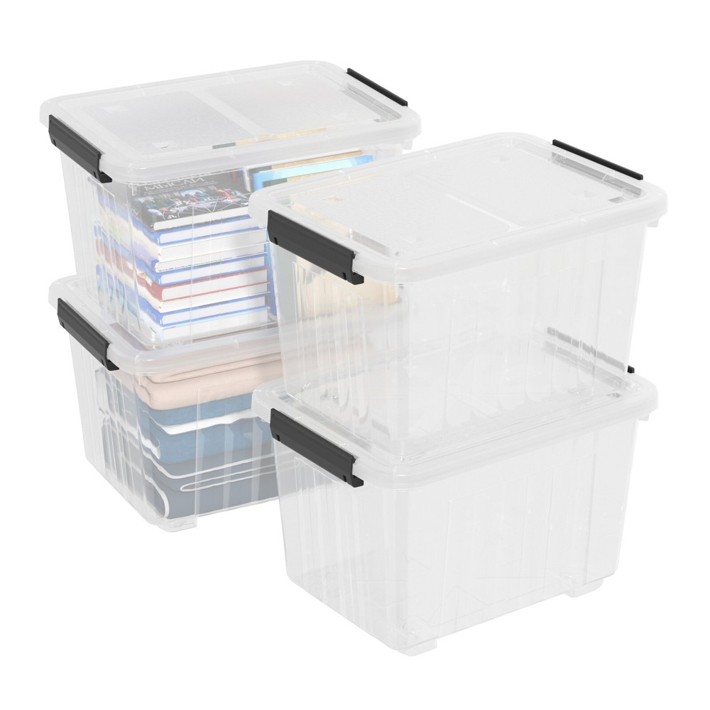Mayish 30 Quart Plastic Clear Storage Box with Lids and Wheels, 4 Packs