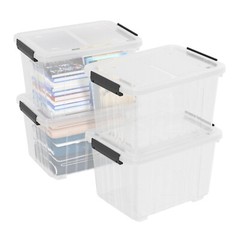 Mayish 30 Quart Plastic Clear Storage Box with Lids and Wheels, 4 Packs