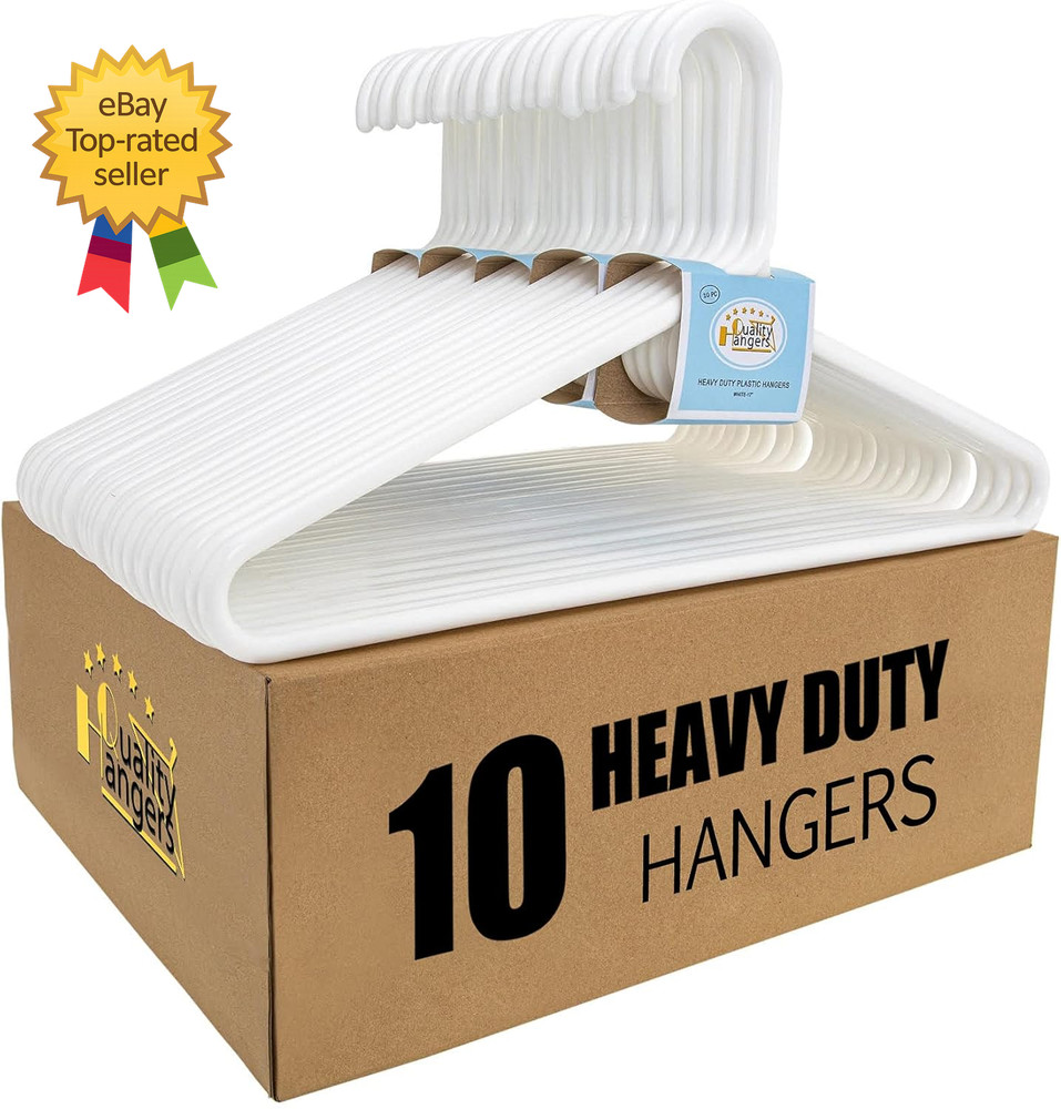 Quality White Plastic Hangers 10 Pack Super Heavy Duty Multipack for Clothes….