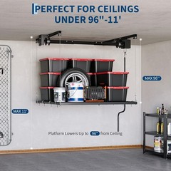 Overhead Garage Storage Rack Adjustable 4×4 ft Ceiling Mounted with Safety Lock