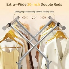 Heavy Duty Clothes Rack,Double Rods Clothing Rack for Hanging Clothes,Rolling