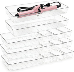 14 Pcs Clear Plastic Drawer Organizer Tray with 2 Pcs 15″x6″ Extra Large Trays,